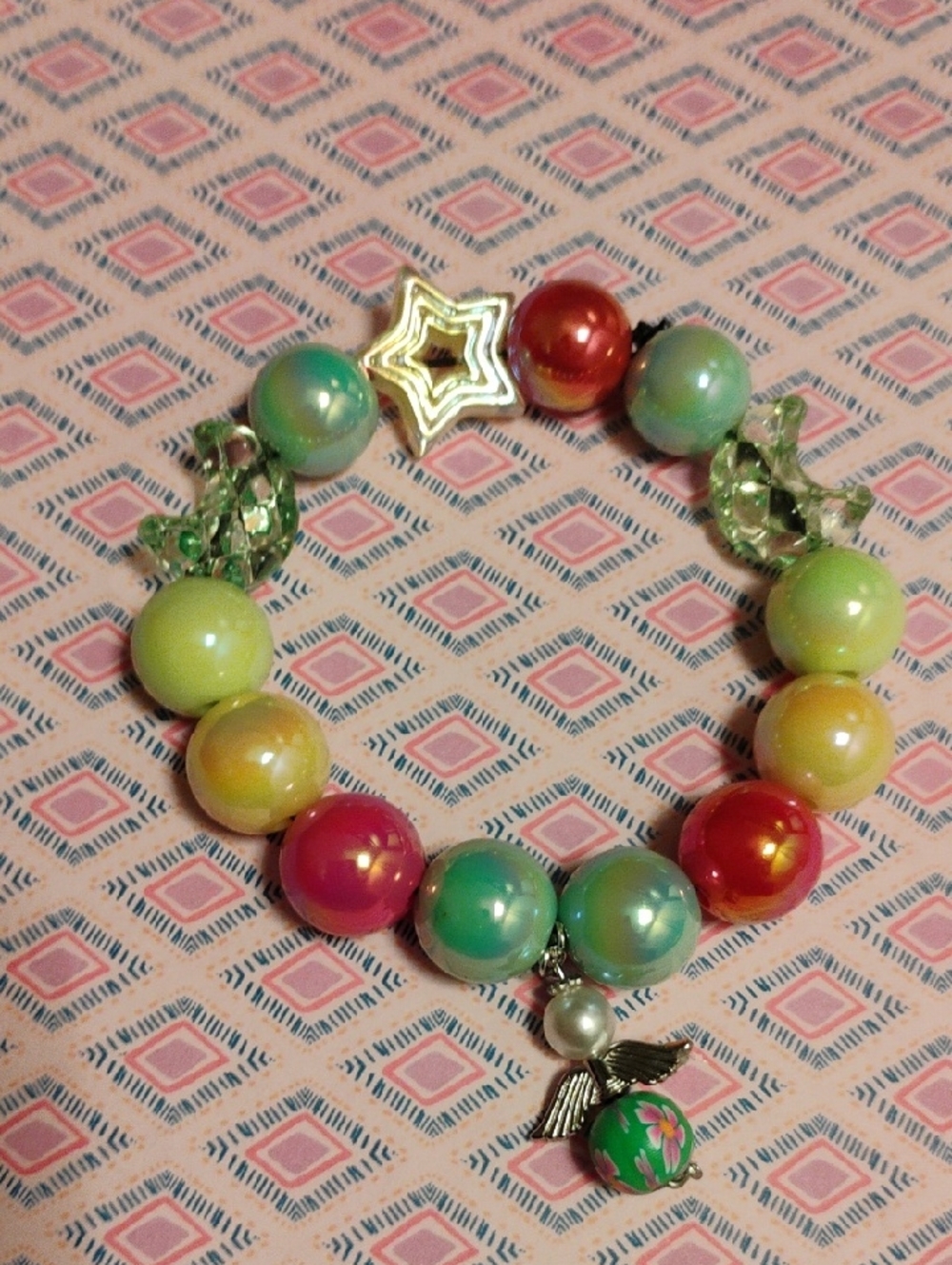Colorful Beaded Women's Bracelet with Star and Angel Charms